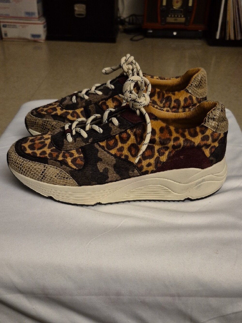 Leopard Print Women's Fashion Sneakers - Brown/Black - Picture 2 of 8